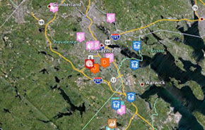 zeppole outbreak on a map in Rhode Island region